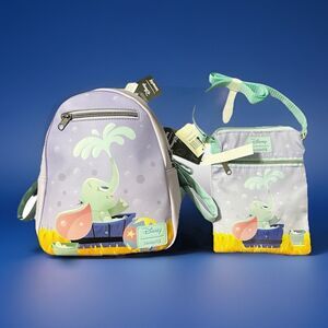 Disney Loungefly Dumbo Bath Time Mini Backpack Passport Crossbody  2 Piece NOS